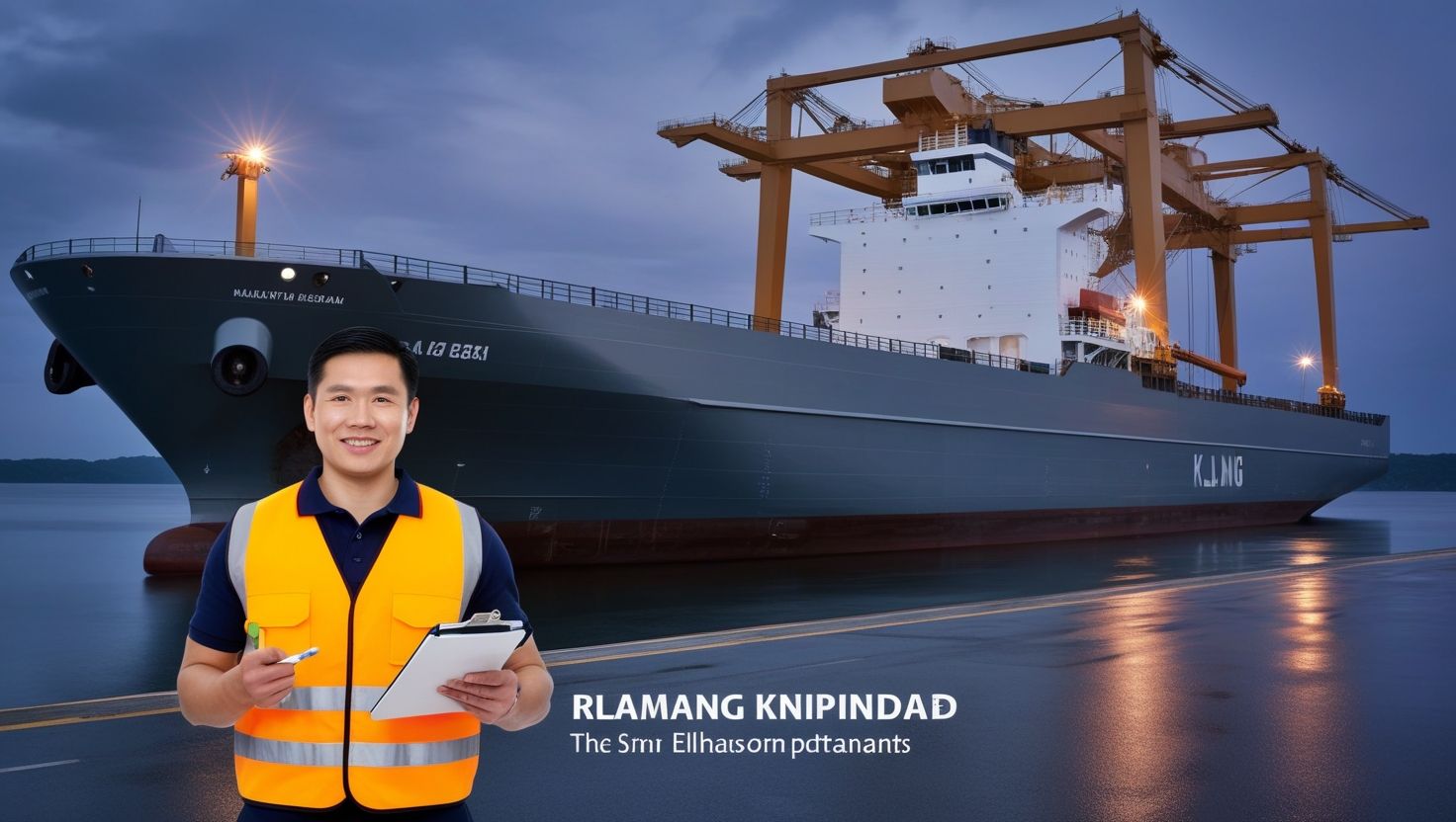 Aerial view of Port Klang RORO operations at sunset — overview of vehicle shipping process