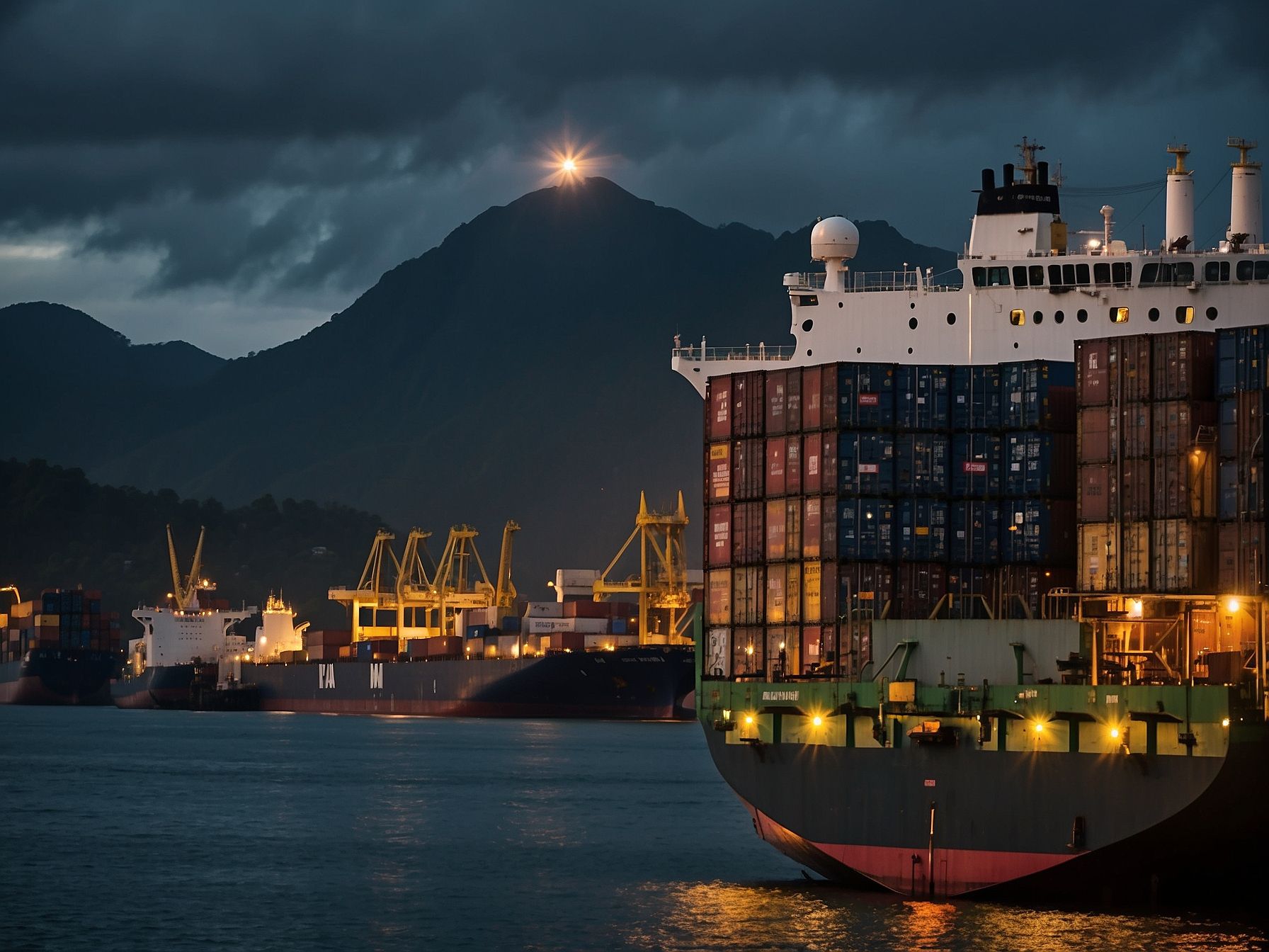 Cargo ship arriving at Sepanggar Port, Kota Kinabalu