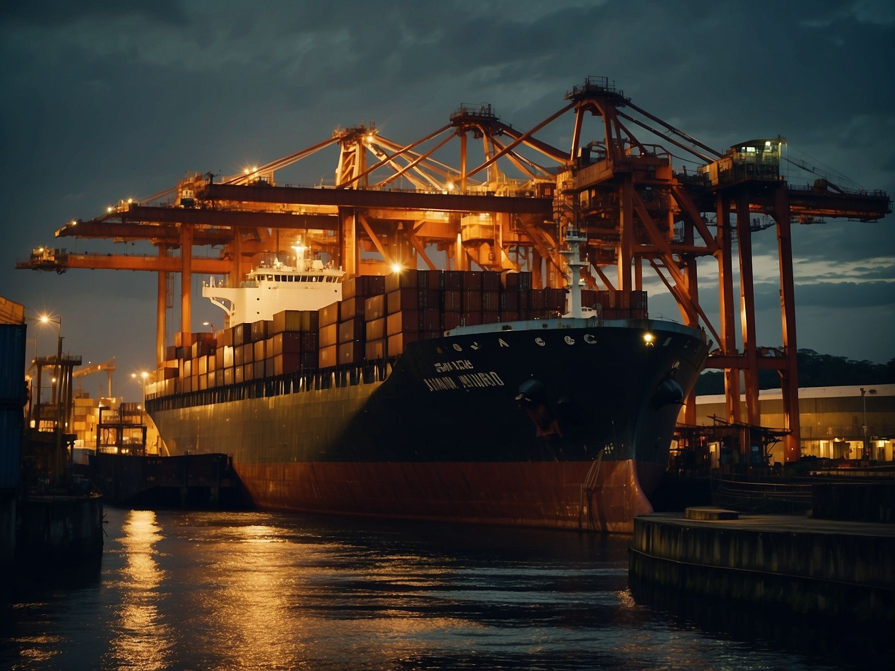 Cargo vessel at a river terminal in Kuching, Sarawak