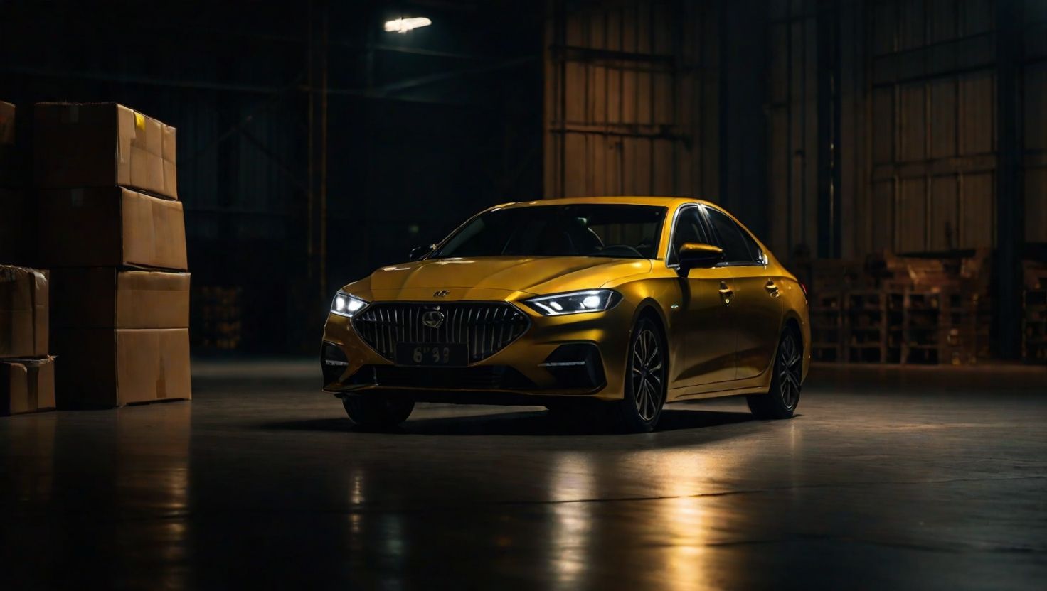 Sedan in a warehouse with documents — shipping a financed car