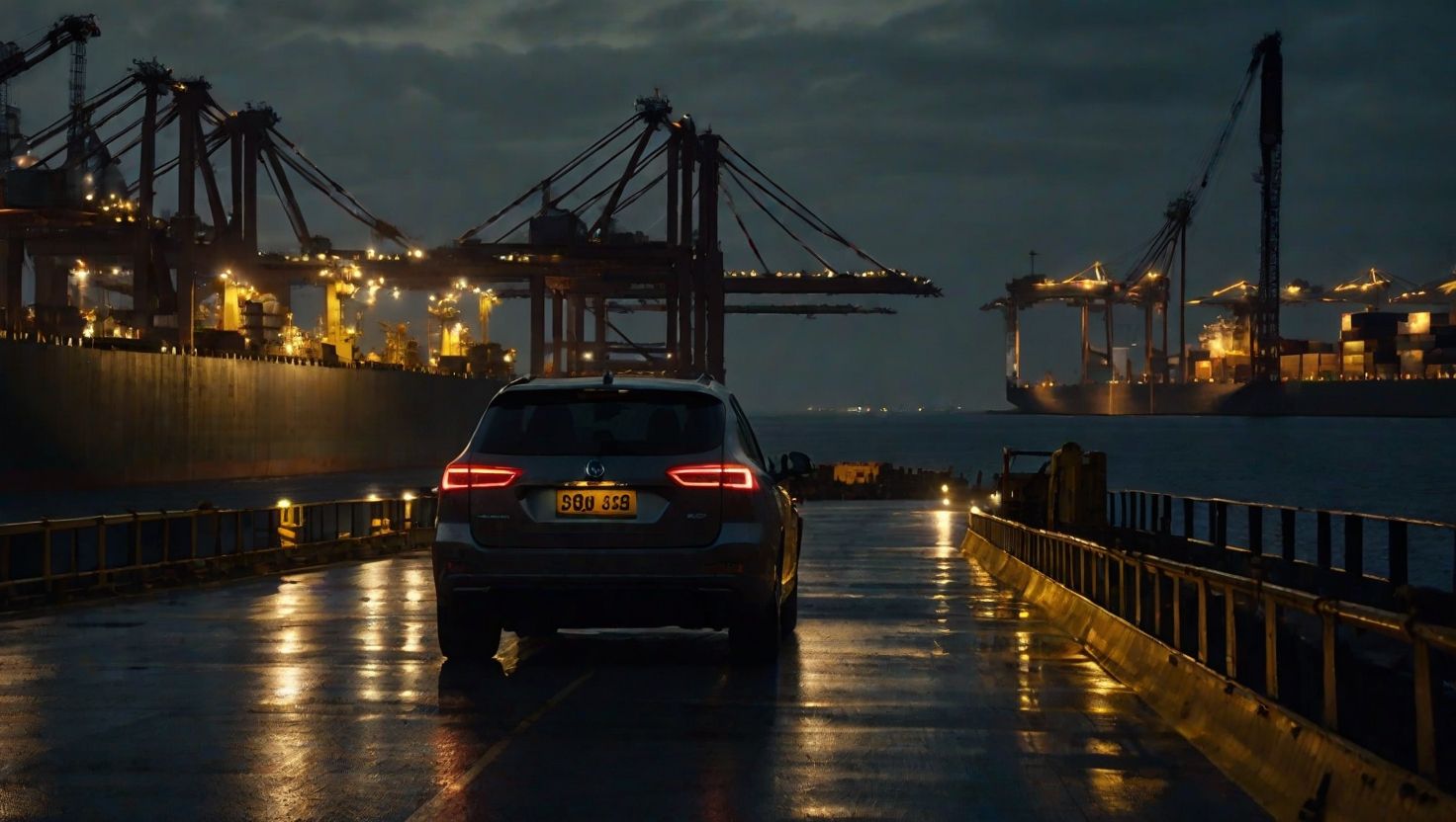A car driving off a RORO ship at port — return leg Sabah to Peninsular
